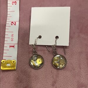 Steampunk Gears Silver and Gold Dangle Earrings